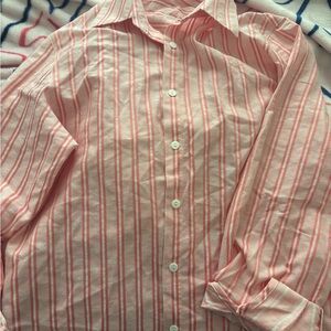 Foxcroft Men's Light Pink Striped Button Down Shirt